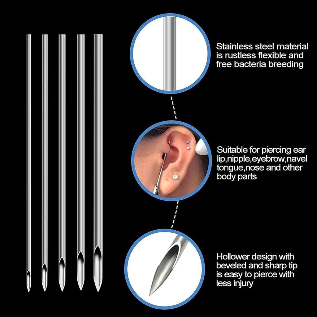 Body Piercing Kit - 43Pcs Professional Piercing Tool Kit with 12G 14G 16G 18G 20G Piercing Needles, Clamps for Ear
