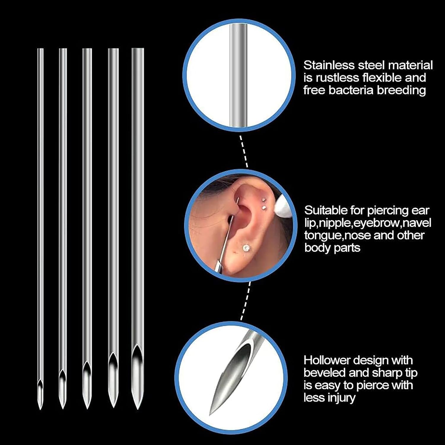 Body Piercing Kit - 43Pcs Professional Piercing Tool Kit with 12G 14G 16G 18G 20G Piercing Needles, Clamps for Ear