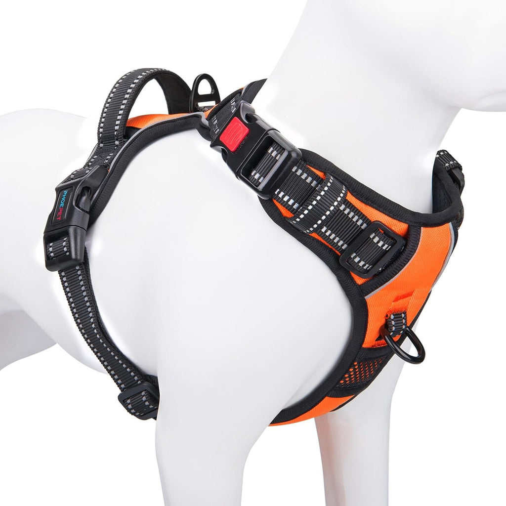 No Pull Dog Harness Medium Reflective Front Clip Vest with Handle,Adjustable 2 Metal Rings 3 Buckles,[Easy to Put on