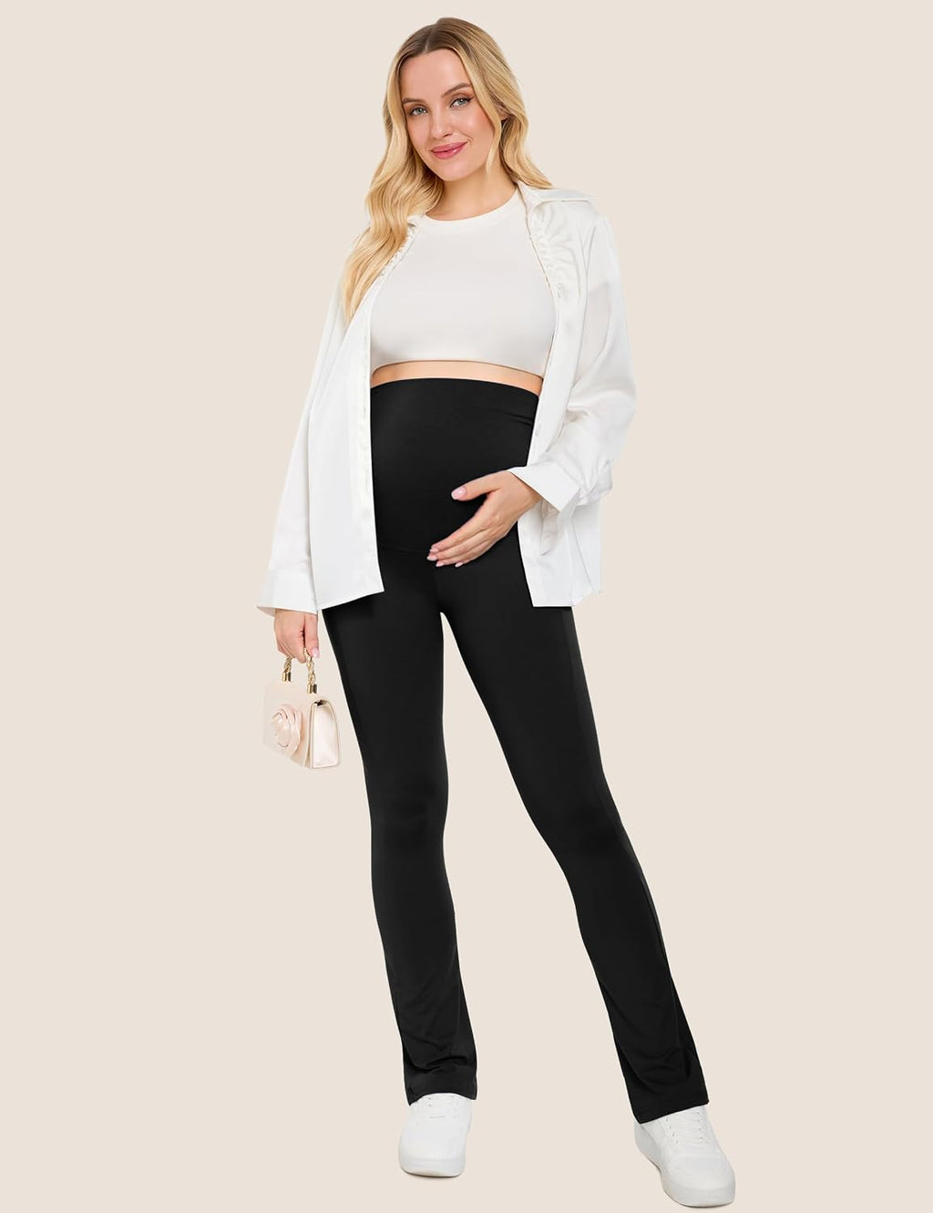 Creamlush Maternity Flare Leggings with Pockets Over Belly S-2XL