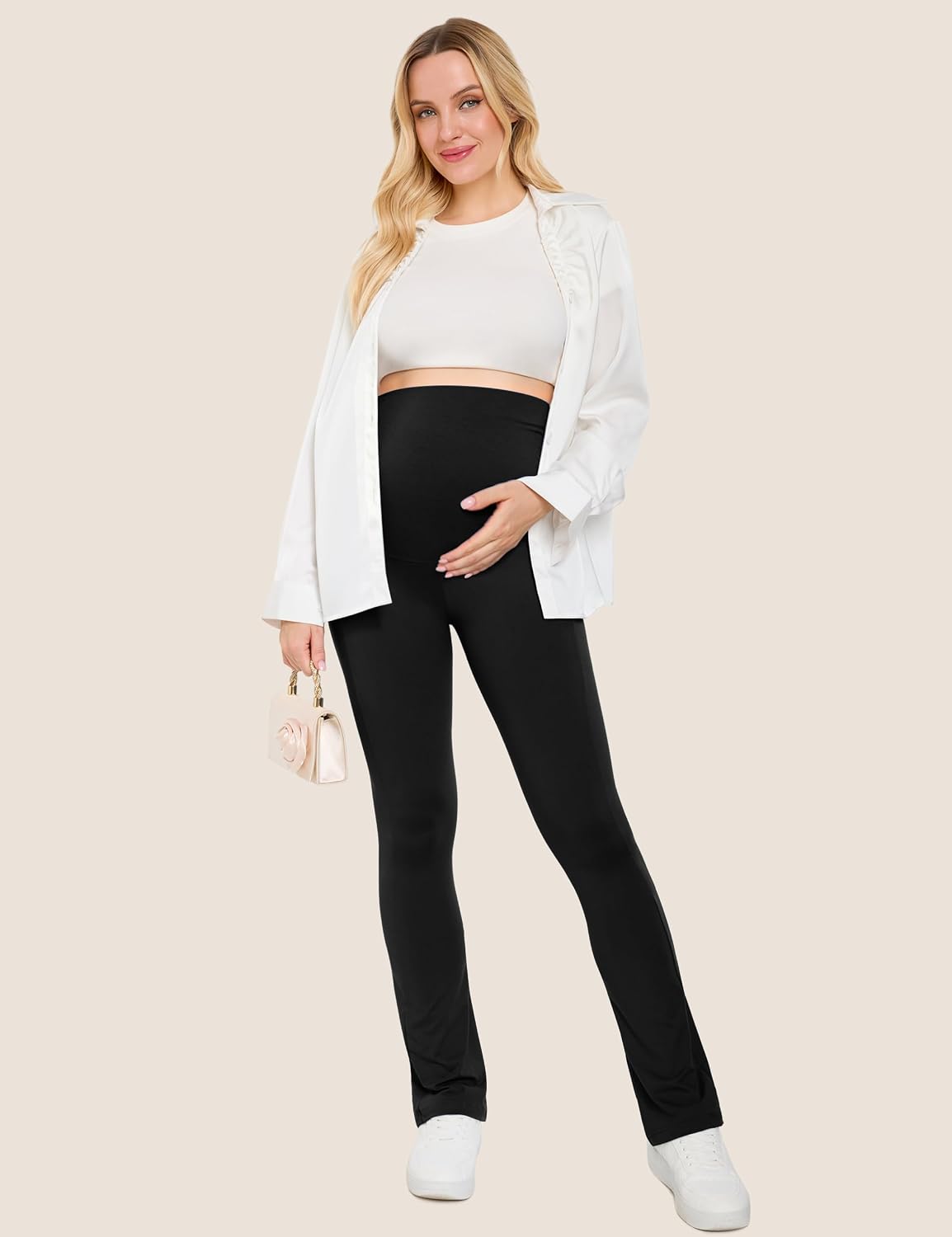 Creamlush Maternity Flare Leggings with Pockets Over Belly S-2XL