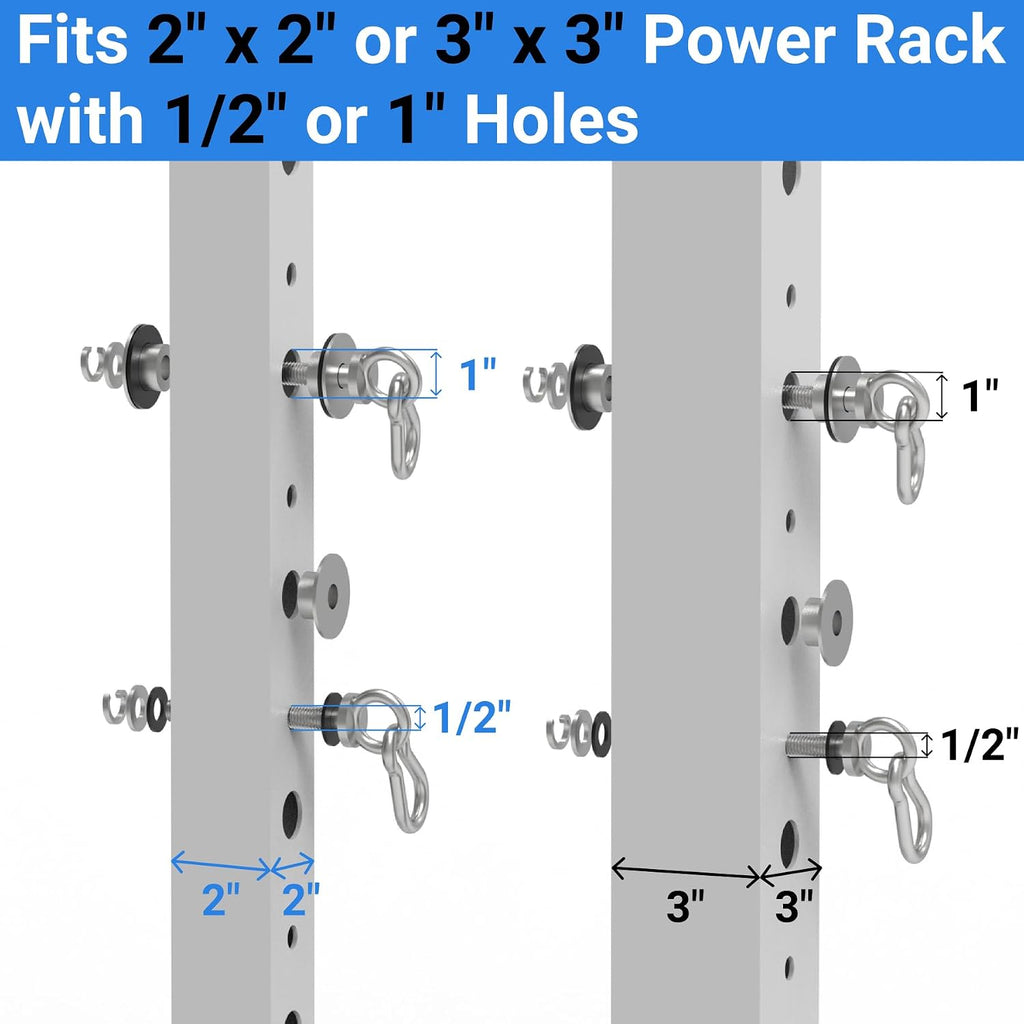 Heavy-Duty Power Rack Attachments, Quick-Install Home Gym Accessories for 2x2, 2x3 & 3x3 Power Racks, Fits 1/2" & 1"