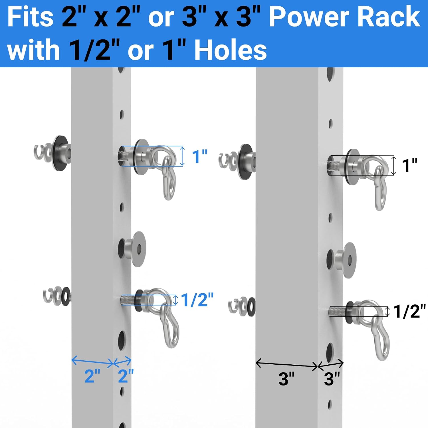 Heavy-Duty Power Rack Attachments, Quick-Install Home Gym Accessories for 2x2, 2x3 & 3x3 Power Racks, Fits 1/2" & 1"