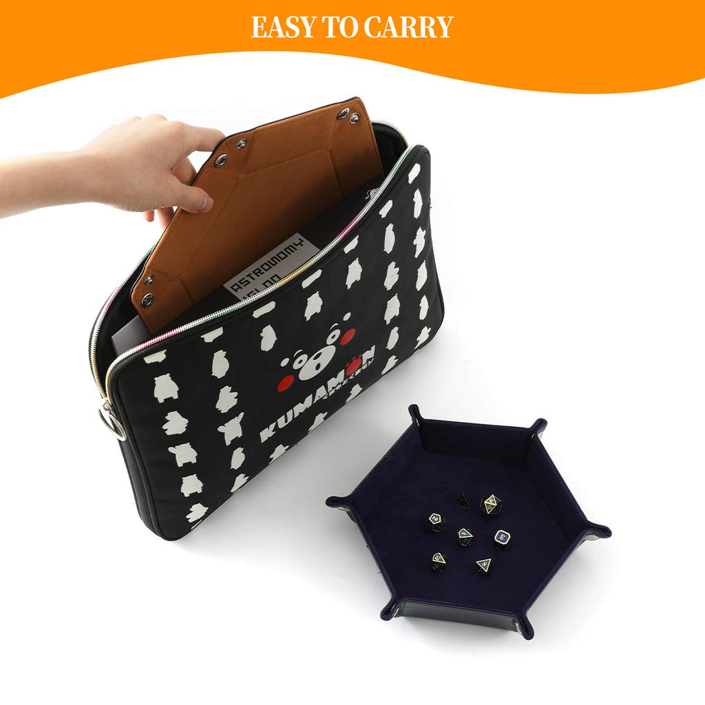 2 Pcs Portable Folding Dice Rolling Tray Set for RPG Table Games - PU Leather and Velvet Holder Storage Box