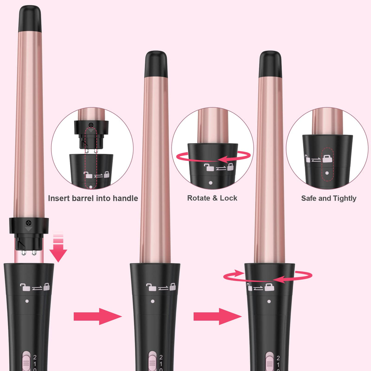 Curling Wand Set, Curling Iron Interchangeable 3 Barrel Wand Curler