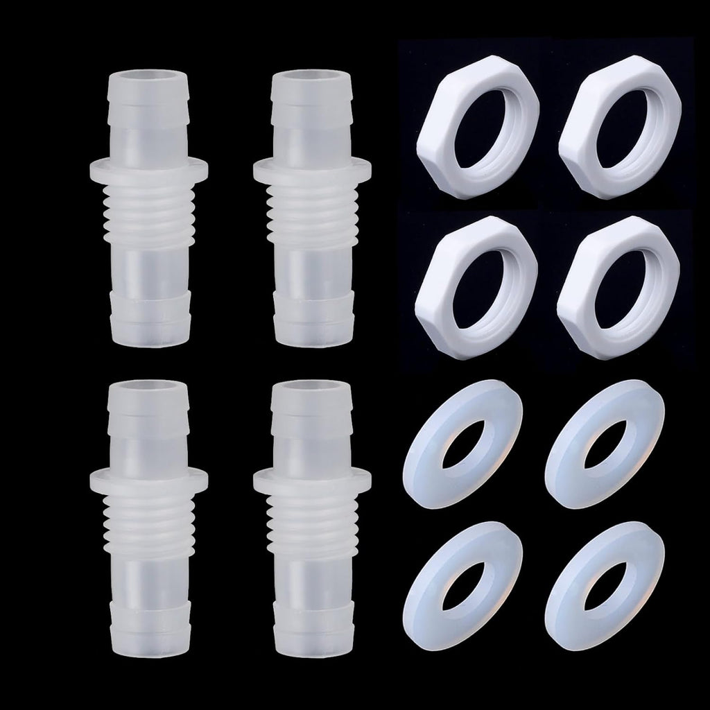 Feelers 1/2" Hose Barb Thru-Bulk Bulkhead Fitting Hex Barbed Fitting Plastic Adapter Union Mender Splicer with Gasket for Water/Fuel/Air (Pack of 4)