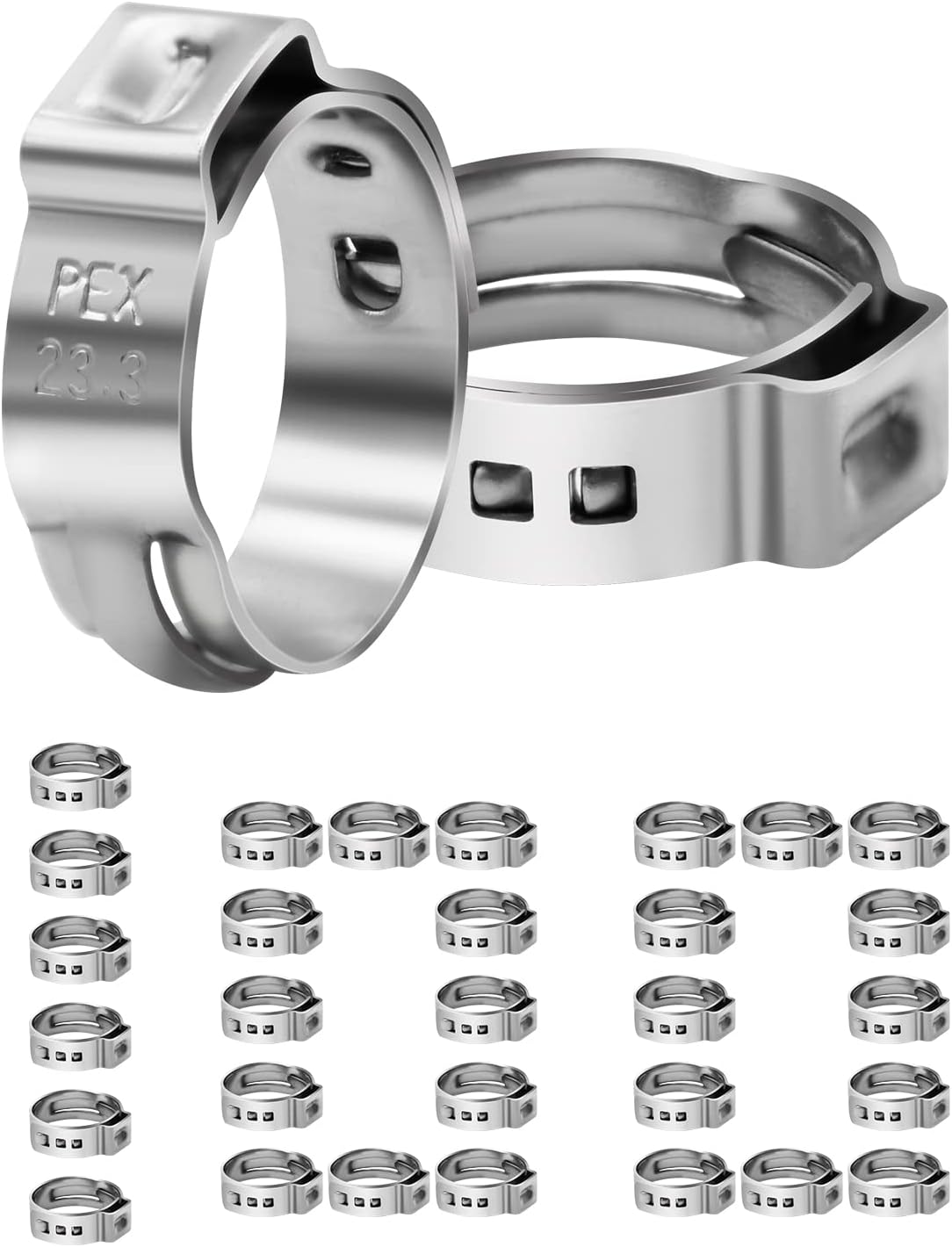 100 Pack 3/4" PEX Cinch Clamps, Stainless Steel Single Ear Hose Clamps