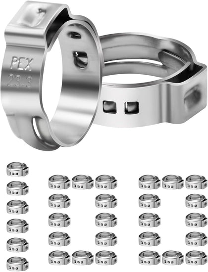 100 Pack 3/4" PEX Cinch Clamps, Stainless Steel Single Ear Hose Clamps