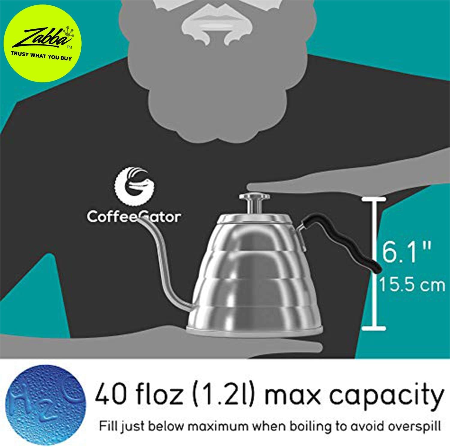 Gooseneck Kettle with Thermometer - 34oz Premium Stainless Steel Pour Over Coffee Maker Kettle, Stove Top