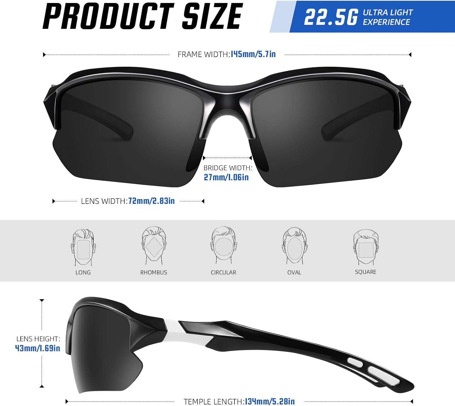 3 Pack Polarized Sports Sunglasses for Men, UV Protection Half Frame Sunglasses Comfortable for Running Cycling Driving
