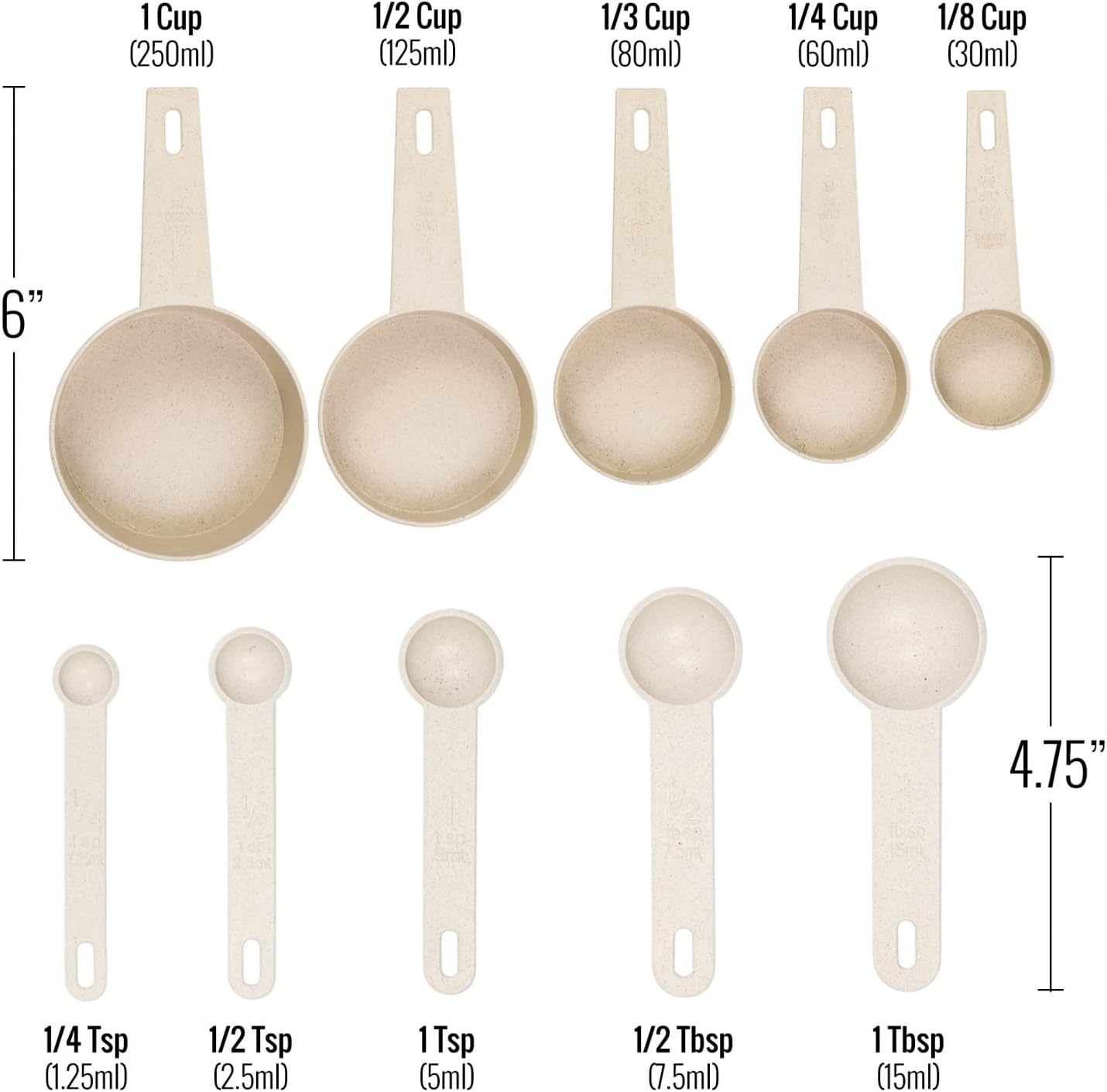 Cream Wheat Straw Measuring Cups Spoons Set Cooking Baking Tools 10pc