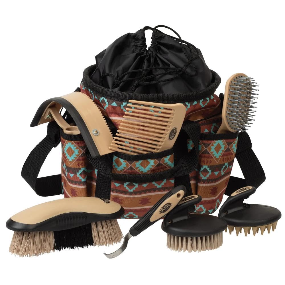 Horse Grooming Kit, 7-Piece Horse Brush Set with Organizer Tote Bag, Hoof Pick, Comb, Sweat Scraper, Equine Tools for