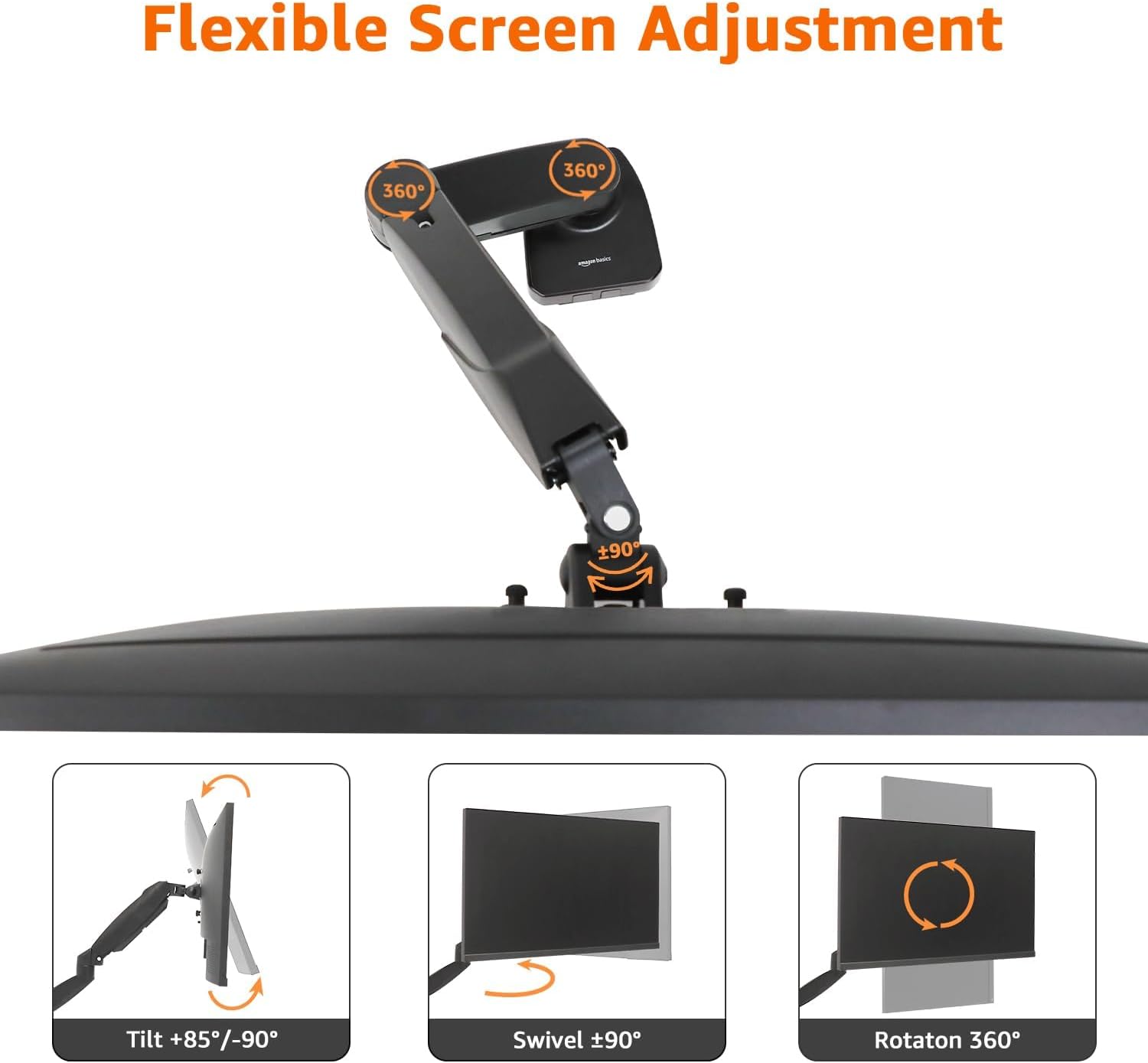 Gas Spring Single Monitor Arm Desk Mount, Adjustable Tension, Fits 15–27 Inch Monitors, Supports 4.4–15.4 lbs, VESA