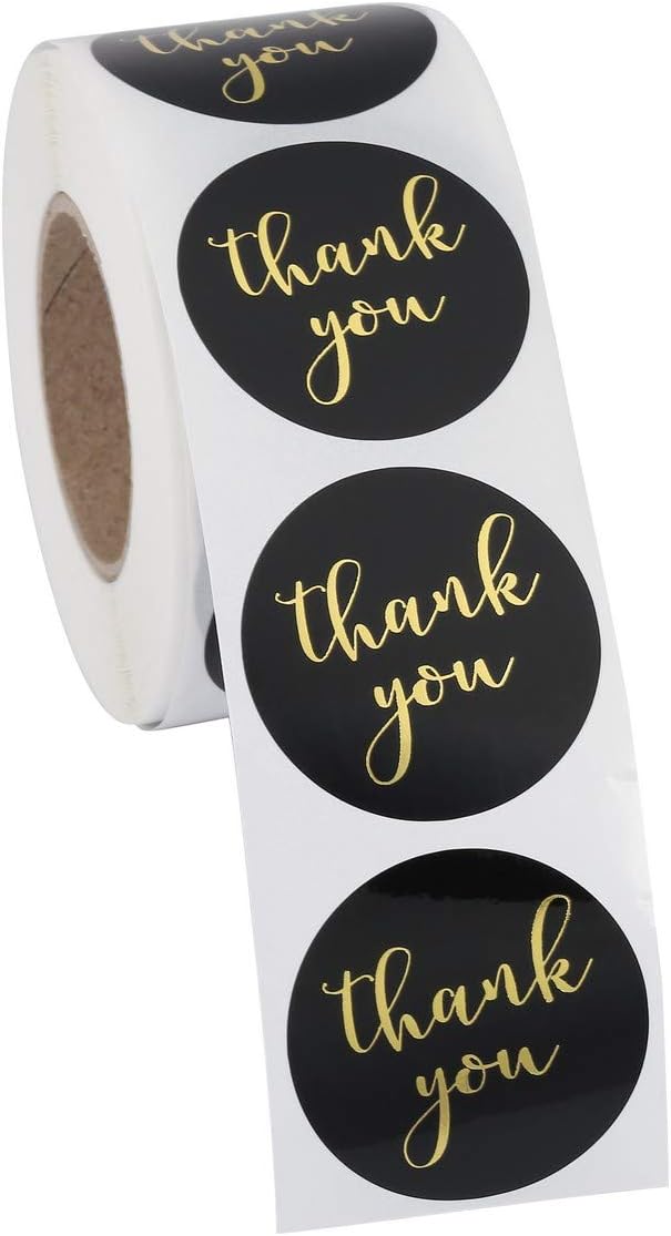 1.5" Round Thank You Stickers, 500pcs Black Mailing Supplies Labels Per Roll, Black