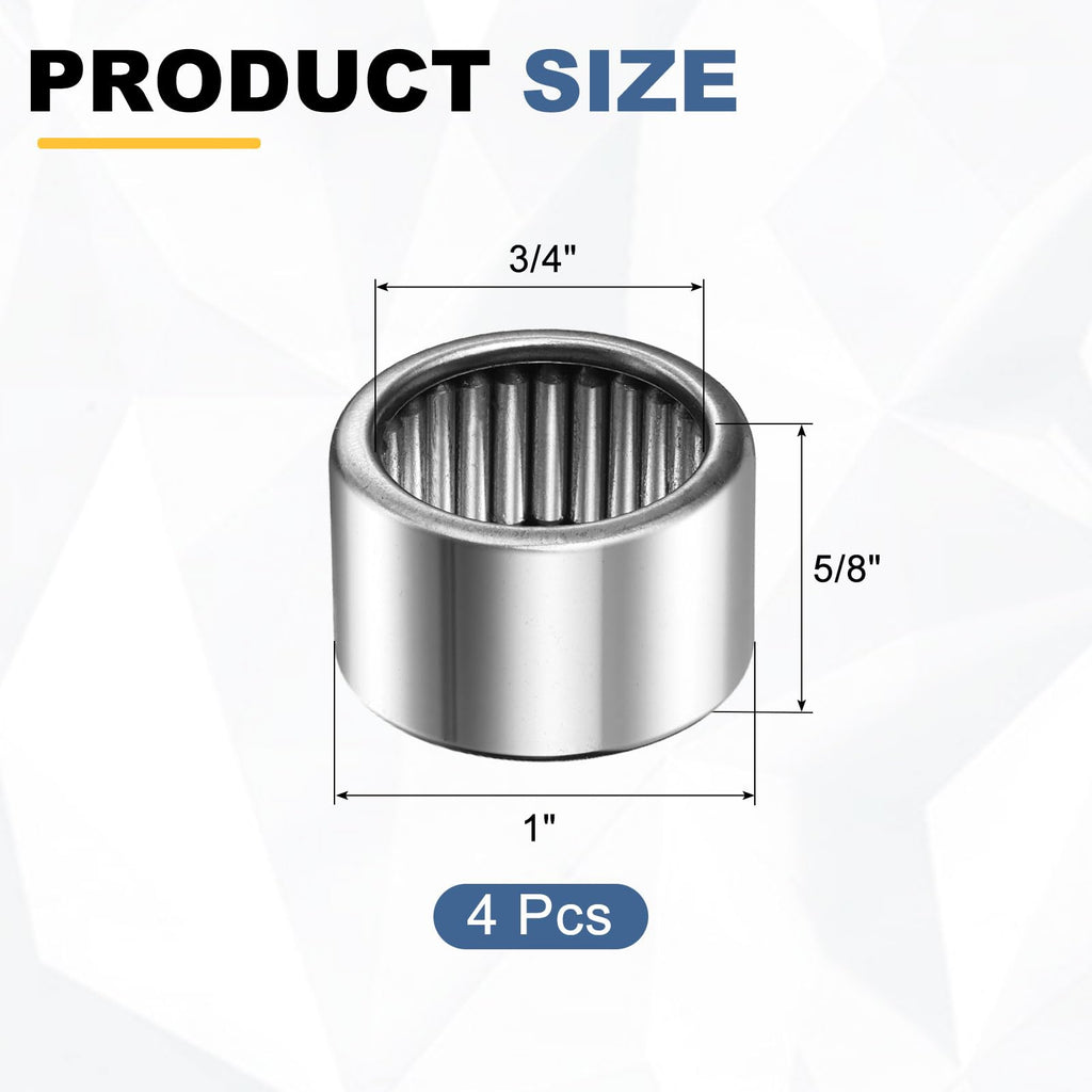 uxcell 4 Pcs B1210 Needle Roller Bearings, 3/4 Bore 1 OD 3/4" W