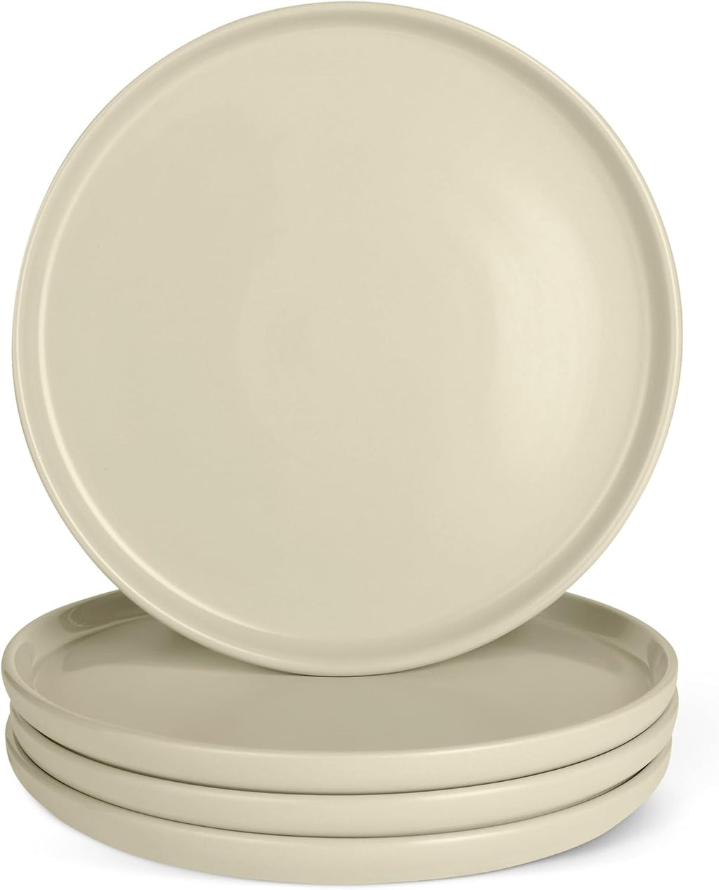 Glazed Stoneware Dinner Plates, Ceramic 4-Piece Set, Microwave and Dishwasher-Safe, 10.5 in., Ivory