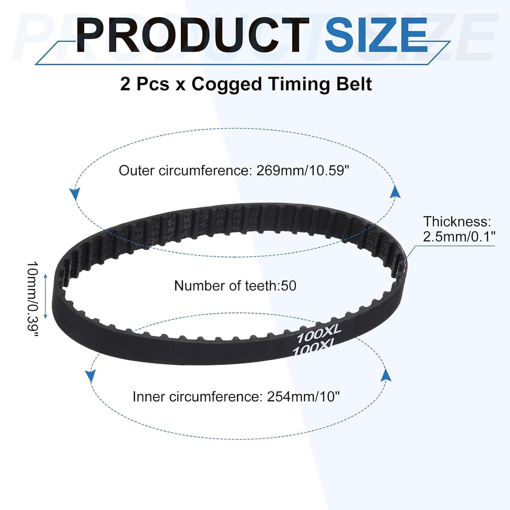 PATIKIL 2pcs 100XL Rubber Timing Belt 50 Teeth 10mm Width 5.08mm Pitch Synchronous Closed Loop Geared Drive Belt Black for Industrial