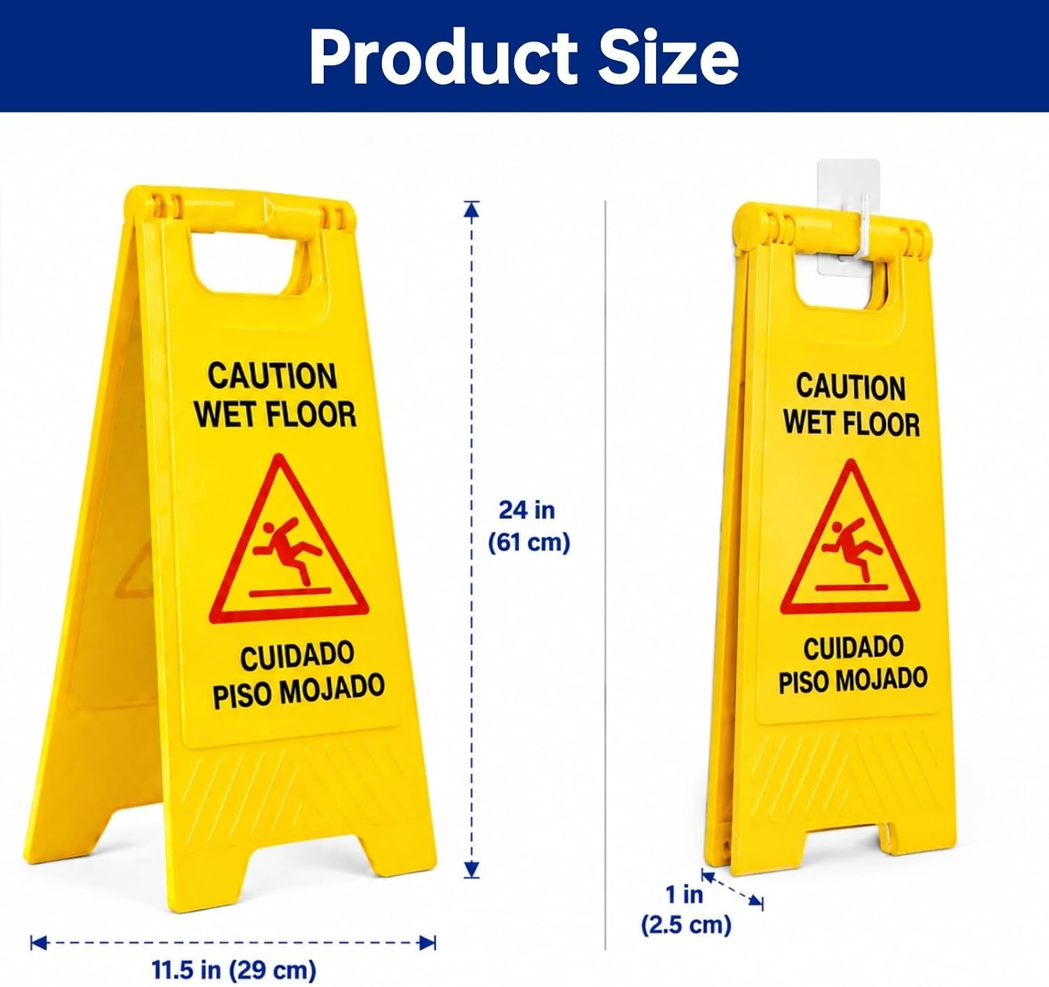 24 Inches Caution Wet Floor Sign - 12 Pack Double Sided, Bilingual Warning Floor Signs for Commercial Use, Foldable