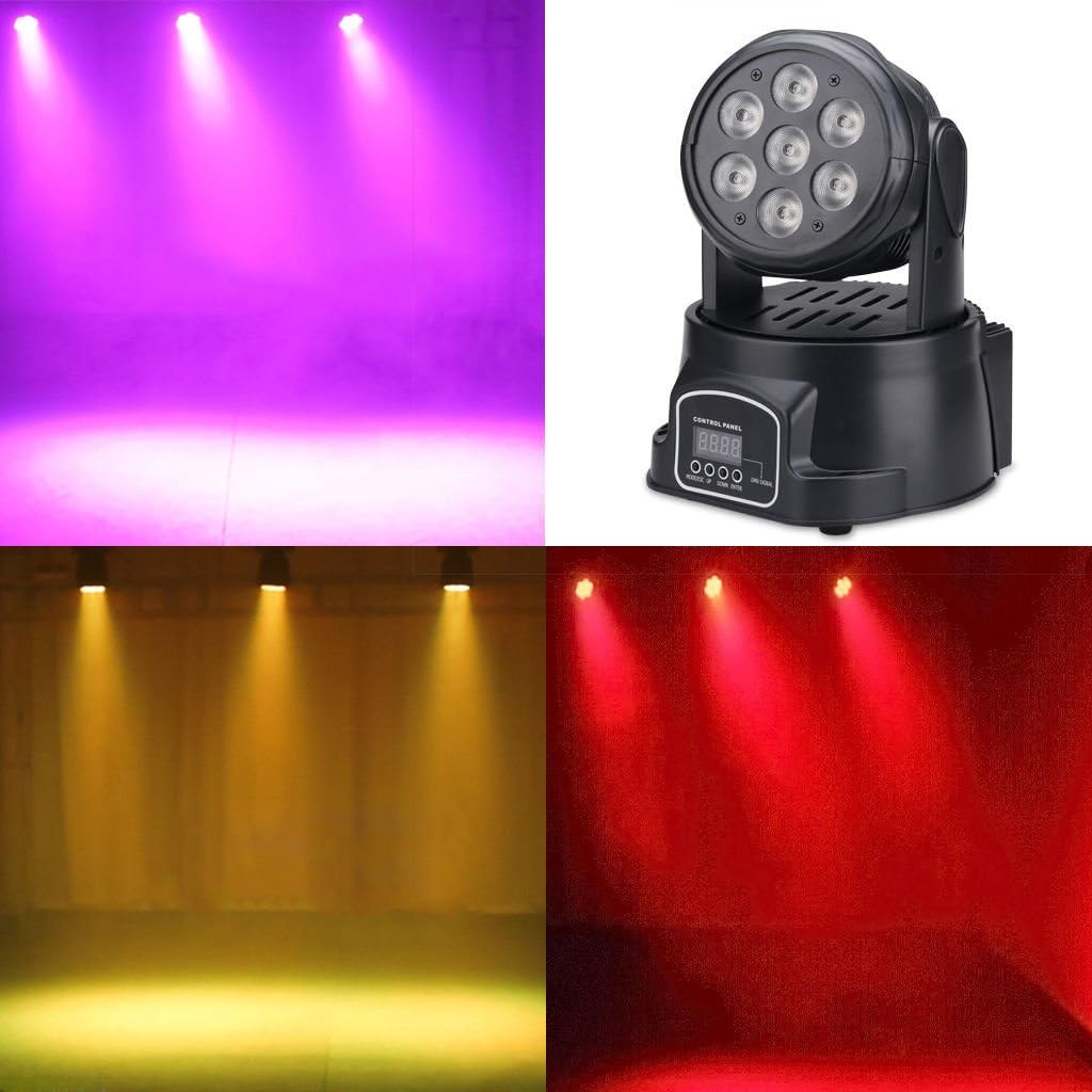 Moving Head Light 7 x 10W LED 4 in 1 RGBW Stage Lighting DJ Lights | DMX& Sound Activated, 9/14 CH, 540° Pan & 180°