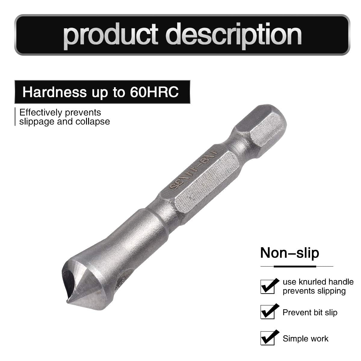 Countersink Deburring Tool Set Drill Bits 1/4 Hex Shank Chamfer Wood Countersink Deburring Drill Bit Tool 5/64 1/8 3/16 (Set of 3)