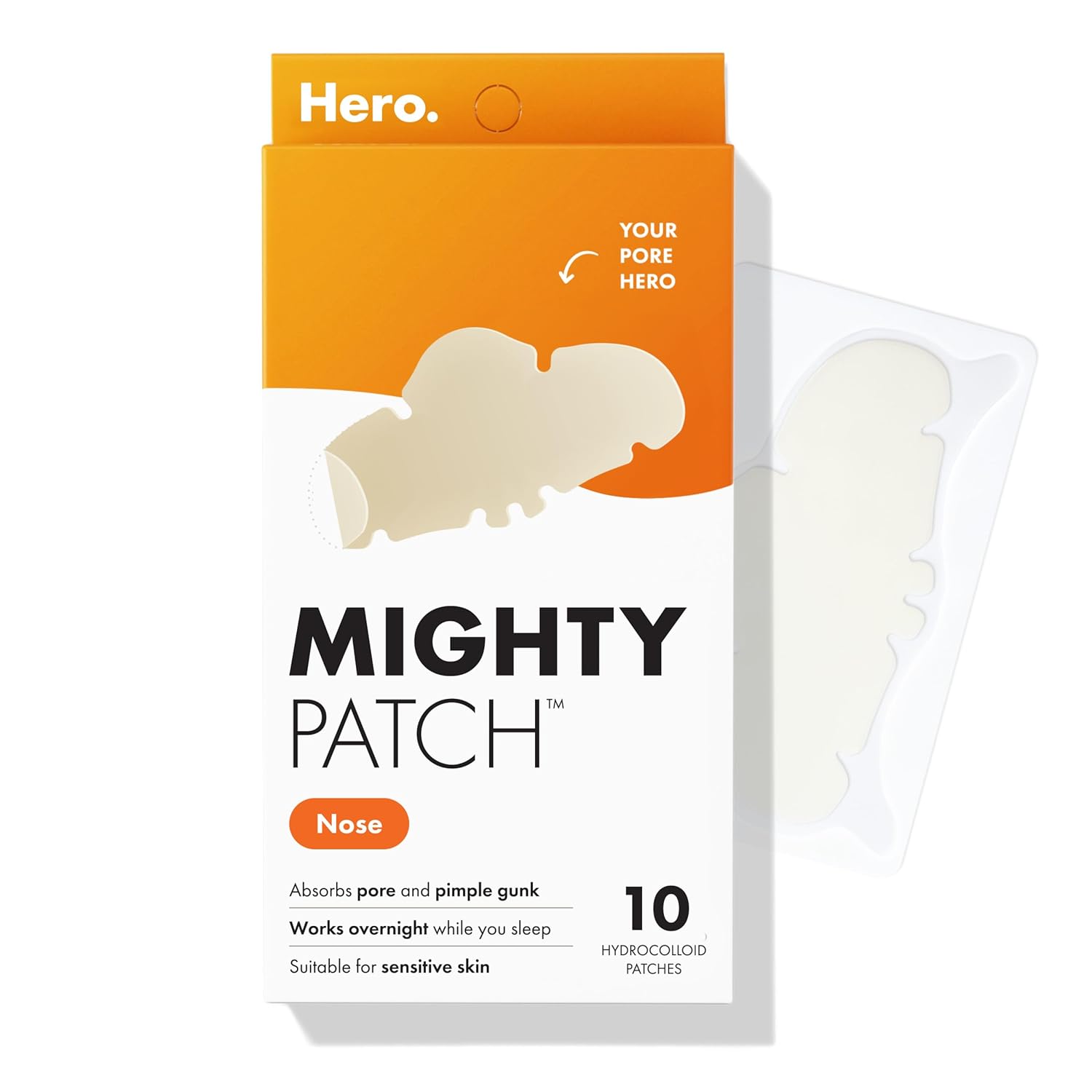 Hero Cosmetics Nose Large Hydrocolloid Pore Strips, 10 Ct | Pimple Patches for Overnight, Dermatologist Approved