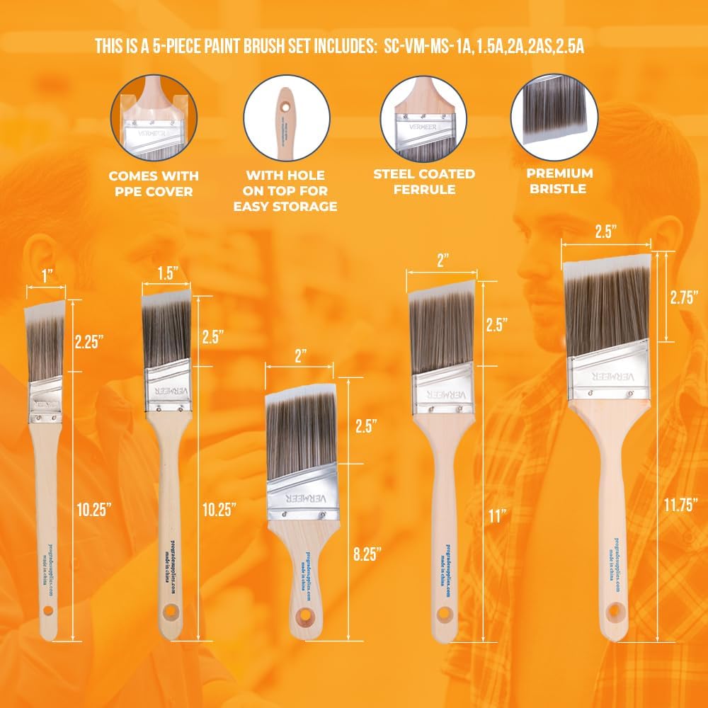 Angled Paint Brushes, 1-2.5 Inch Paint Brush Set for Trim, 5 Pc