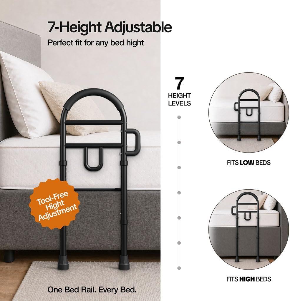 Bed Rails for Elderly Adults Safety Bed Assist Rails for Seniors with Adjustable Heights ASTM Approved Easy to get in