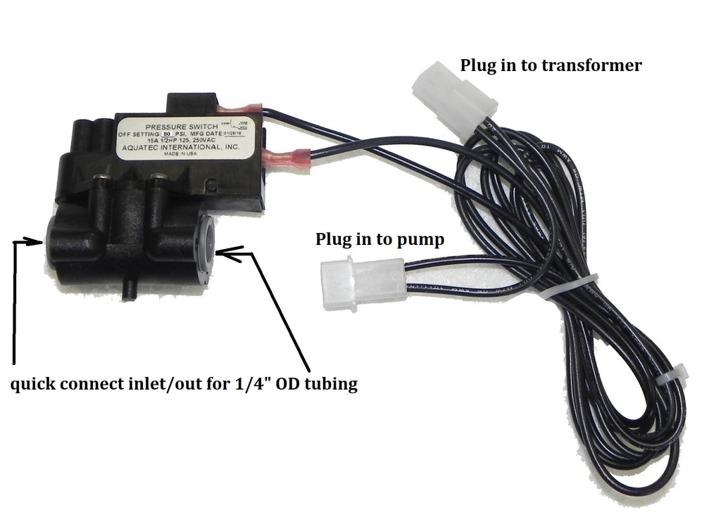 AquaTec RO Reverse Osmosis Water Pump Pressure Switch 80 psi, 1/4 in