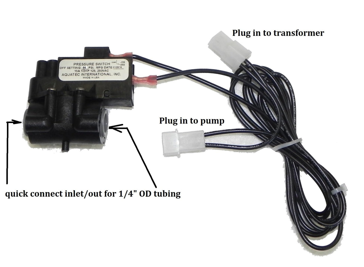 AquaTec RO Reverse Osmosis Water Pump Pressure Switch 80 psi, 1/4 in