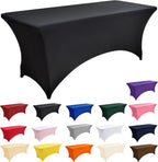 2-Pack 6ft Black Spandex Table Covers for Rectangle Standard Folding Tables - Wrinkle Resistant Stretch Tablecloths