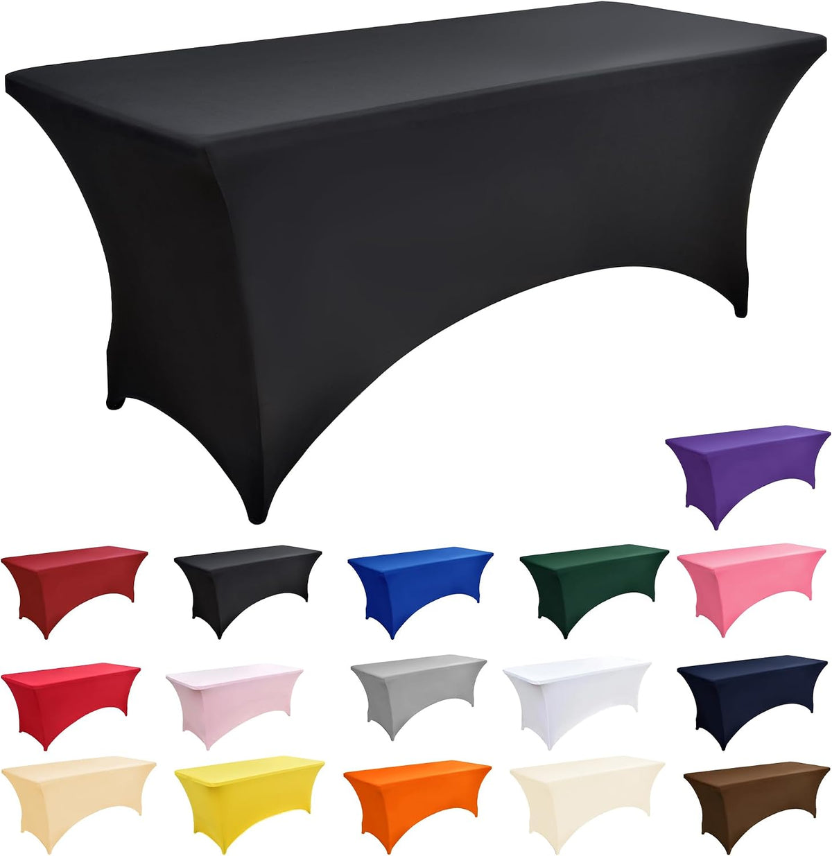 2-Pack 6ft Black Spandex Table Covers for Rectangle Standard Folding Tables - Wrinkle Resistant Stretch Tablecloths