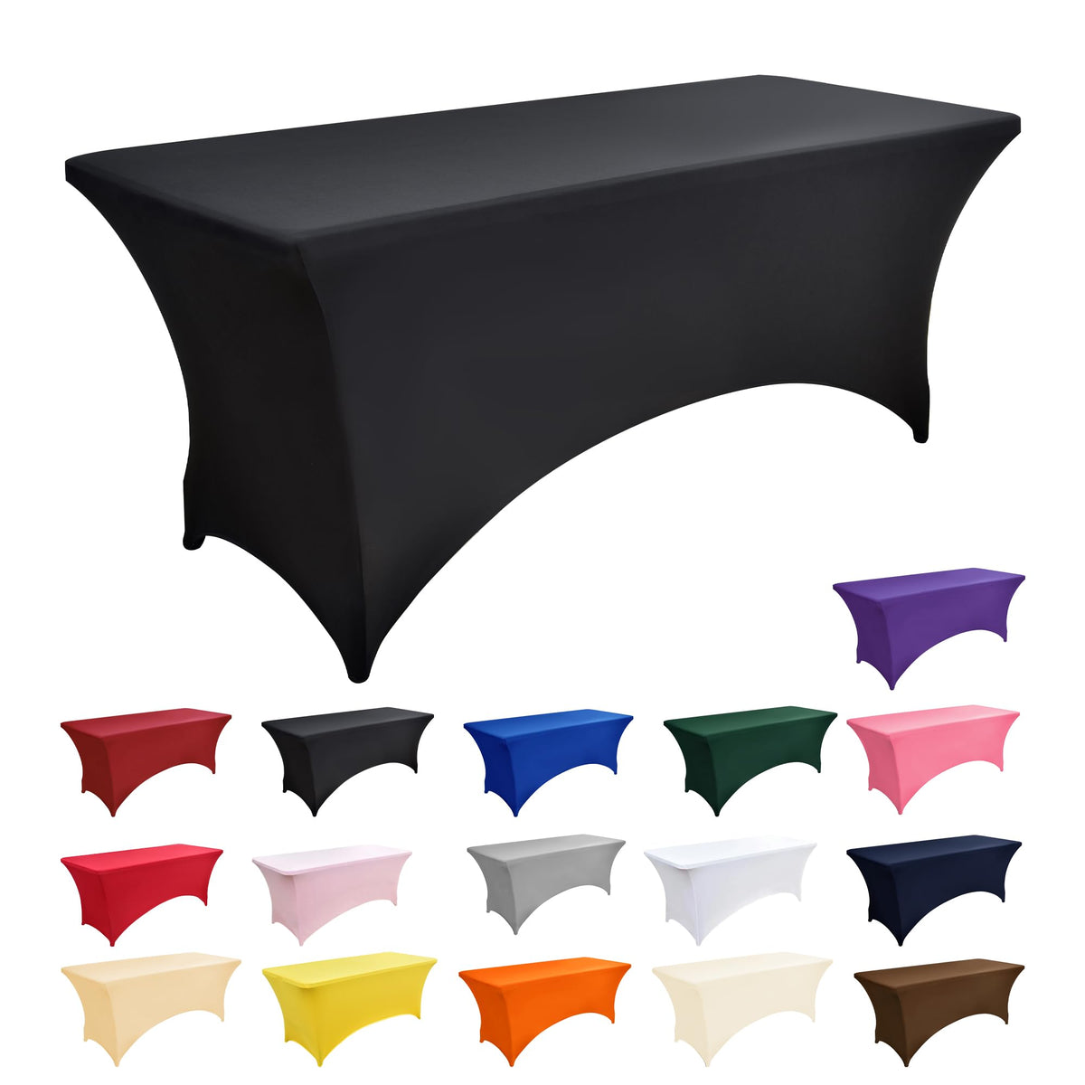 10-Pack 8ft Black Spandex Table Covers for Rectangle Folding Tables - Washable Elastic Tablecloth - Ultimate Fitted