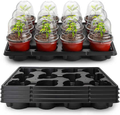 4 Inch 60 Pack Nursery Pots with Humidity Domes & 5 Pack 12 Cell Round Seedling Pot Carrying Trays, Sturdy Seeds