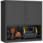 Locking Metal Wall Mounted Garage Storage Cabinet with Doors and Shelves