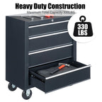 4 Drawer Rolling Tool Cabinet, Lockable Steel Tool Chest, Black