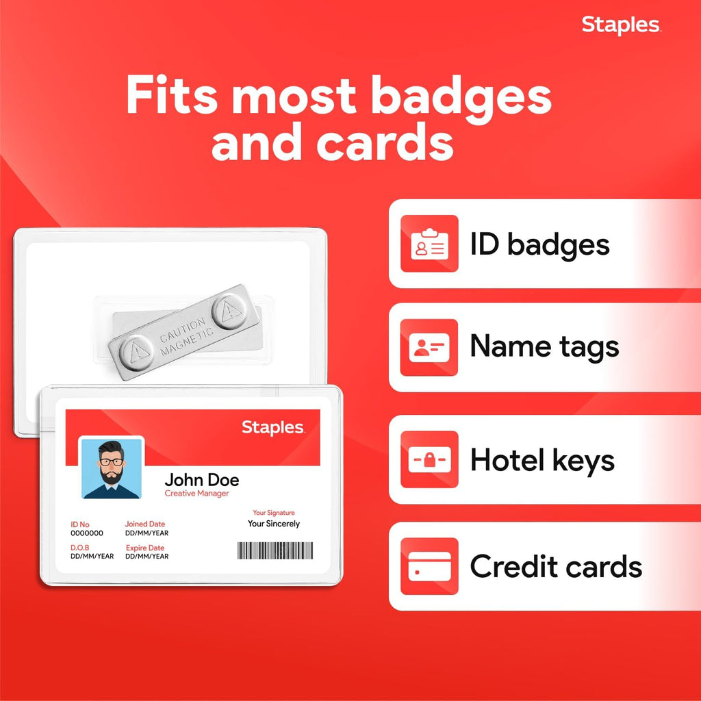 Magnetic Badge Holders, Credit Card Size, Clear Horizontal ID Holders with Secure Magnet Backing, 25‑Pack |