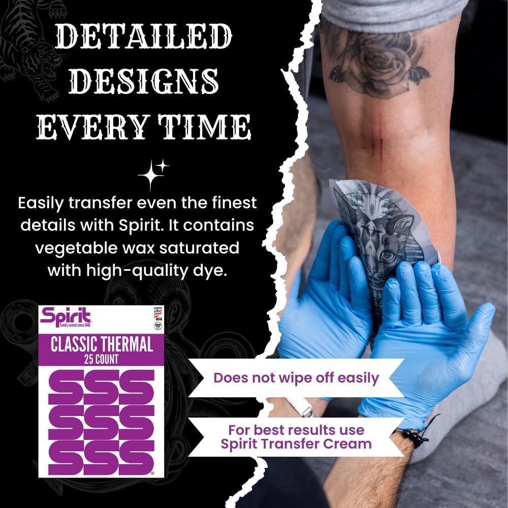 Classic Thermal Tattoo Stencil Transfer Paper, 8.5" x 11" (25 Sheets) Professional Tattoo Stencil Paper, Skin Safe