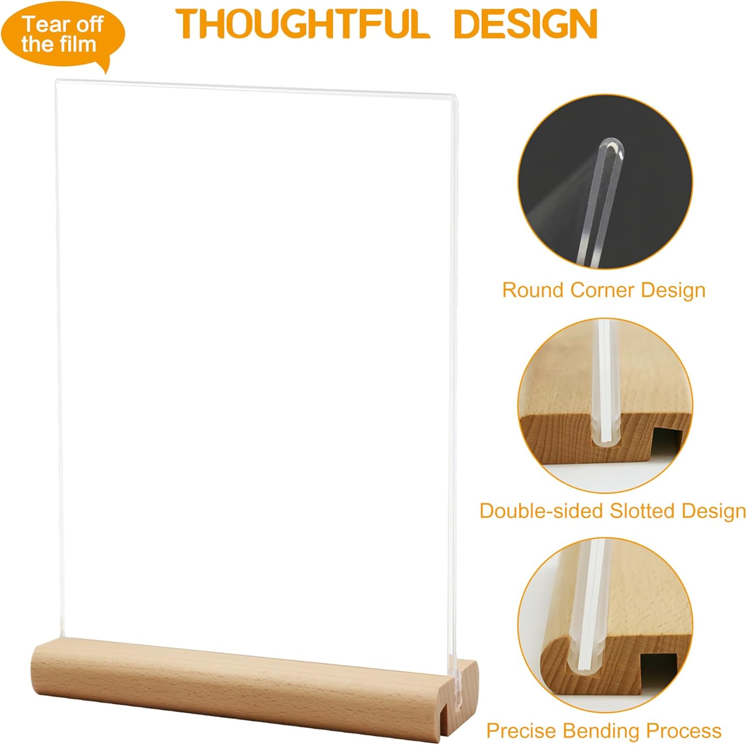 L/T Shape Clear Acrylic Sign Holder with Wood Base | Sign Holder for Office School Restaurant ,Table Menu Display