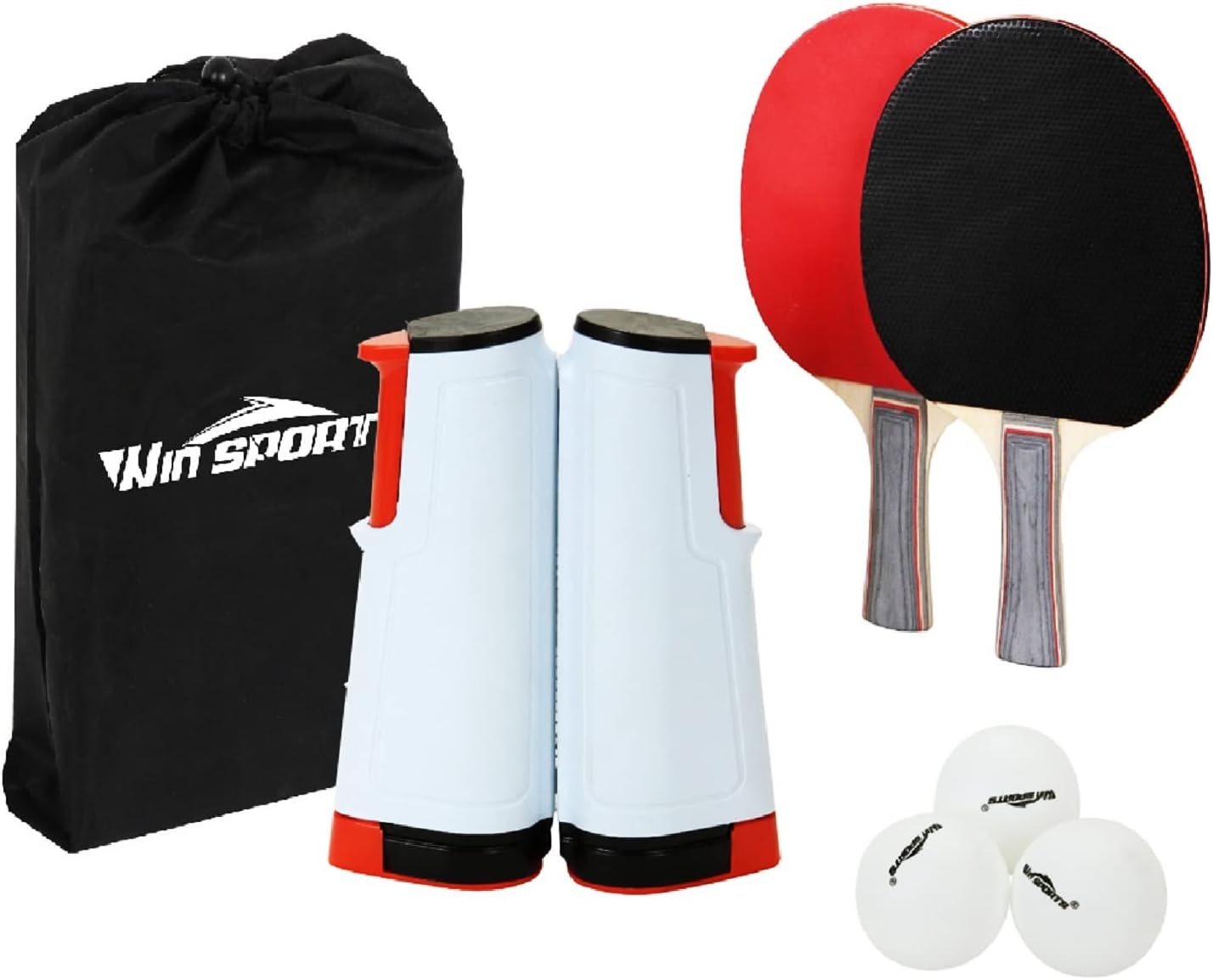 Ping Pong Net Table Tennis - Win SPORTS Paddle Set with Retractable Net,Play Anywhere Ping Pong Net for Any Table,2