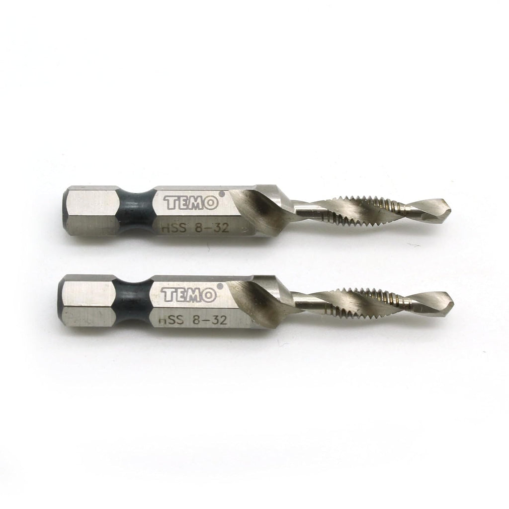 TEMO 2p M2 HSS 8-32 Combination Drill and Tap Deburr Countersink Hex Bit