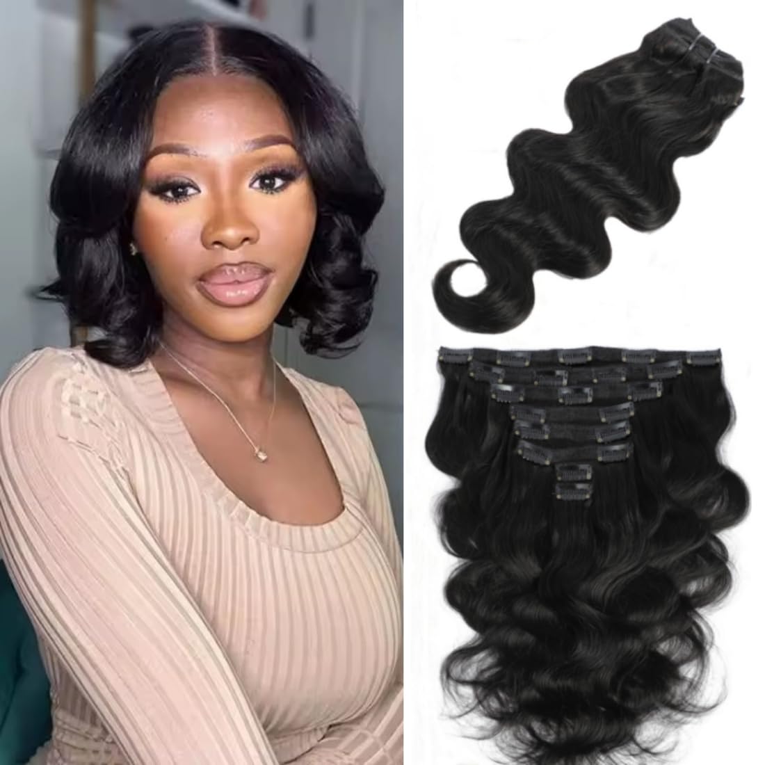 Clip In Hair Extensions Real Human Hair - 8Pcs With 20Clips 120G Body Wave Clip Ins Hair Extensions Unprocessed Grade