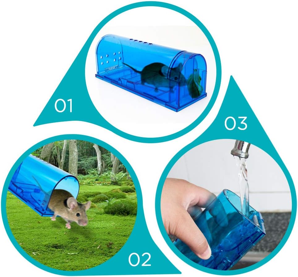 Humane Mouse Trap Reusable! [2-Pack] - Catch and Release No-Kill Rodent Traps for Indoors & Outdoors - Safe for