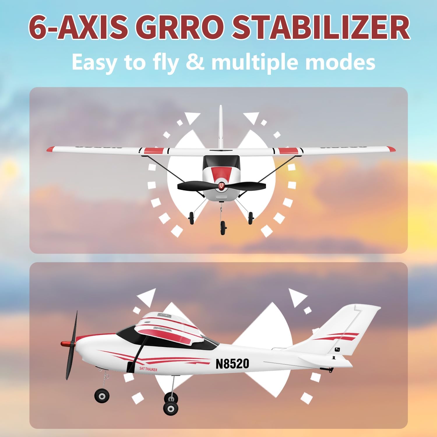4CH Cessna RC Plane, Brushless Trainer Aircraft for Beginners | Brushless w/3 flight modes, 6-axis gyro, supports