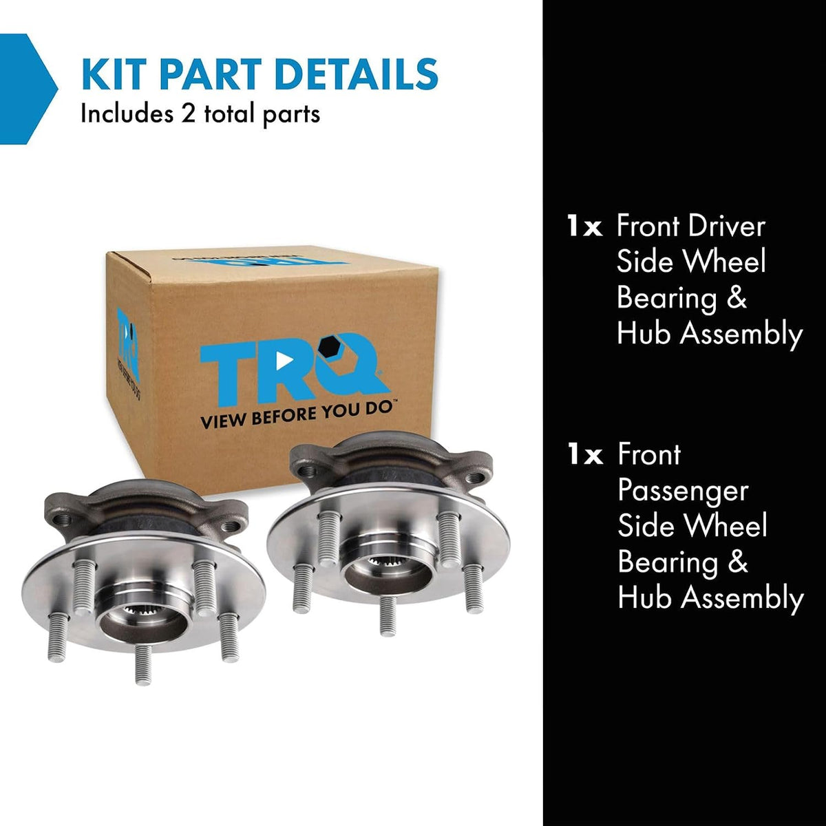 TRQ Front Left and Right Wheel Bearing and Hub Assembly Set 2 Piece