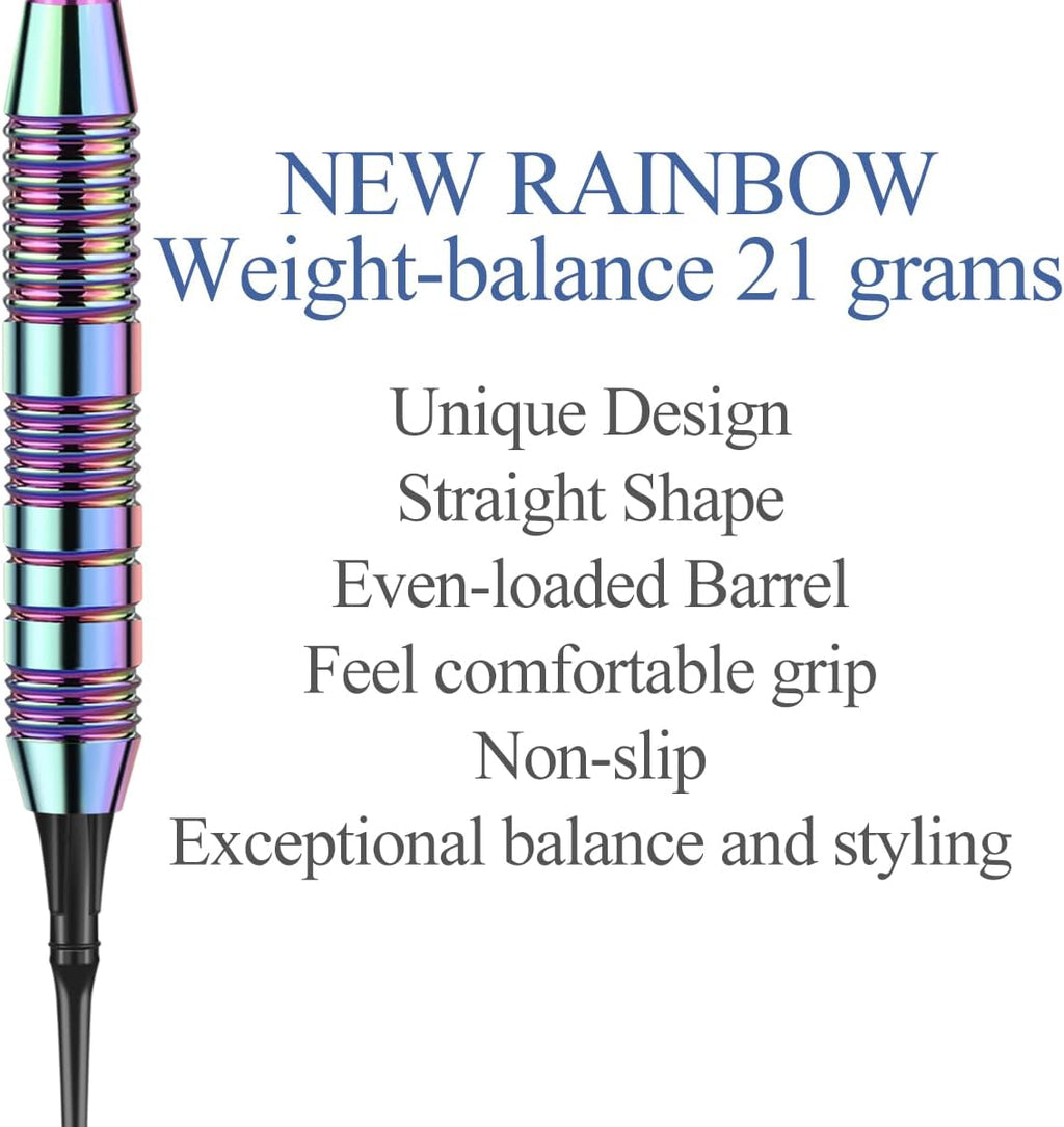 Darts Plastic Tip Set - 18g 21g Colorful Rainbow Soft Tip Darts 50 Anti-Loose O-Rings 6 Shaft (Aluminum/Nylon 45mm) 6