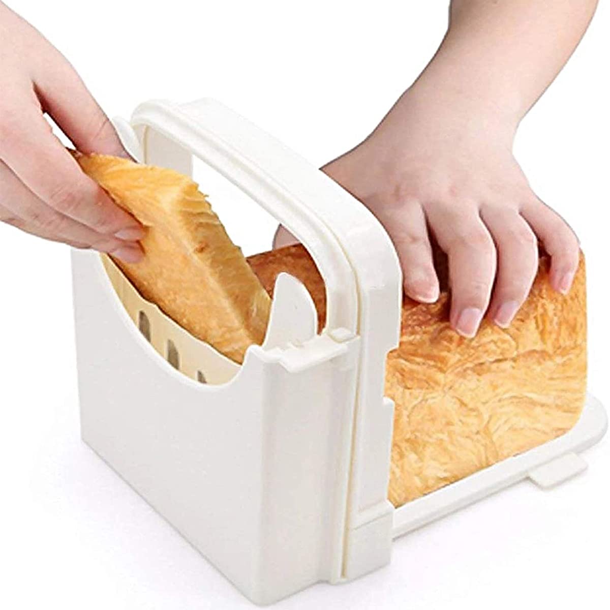 Bread Slicer Foldable Toast Slicer Adjustable Toast Loaf Slicing Machine with Crumb Catcher Plastic Bread Cutting Guide Tools for Homemade Bread Kitchen Baking Tool