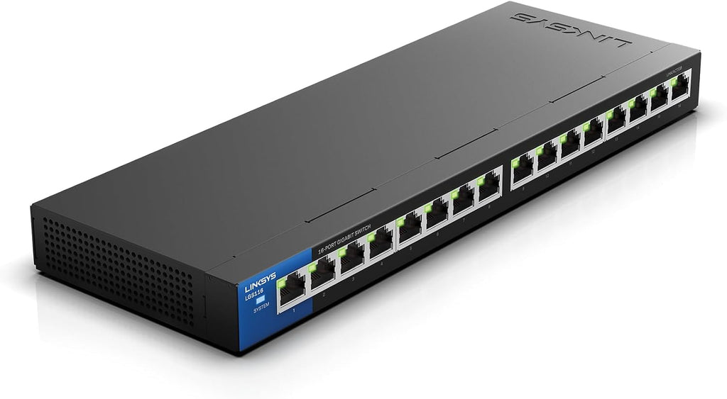 LGS116P 16 Port Gigabit Unmanaged Network PoE Switch with 8 PoE+ Ports @ 80W - Ideal for Business, Home, Office, IP