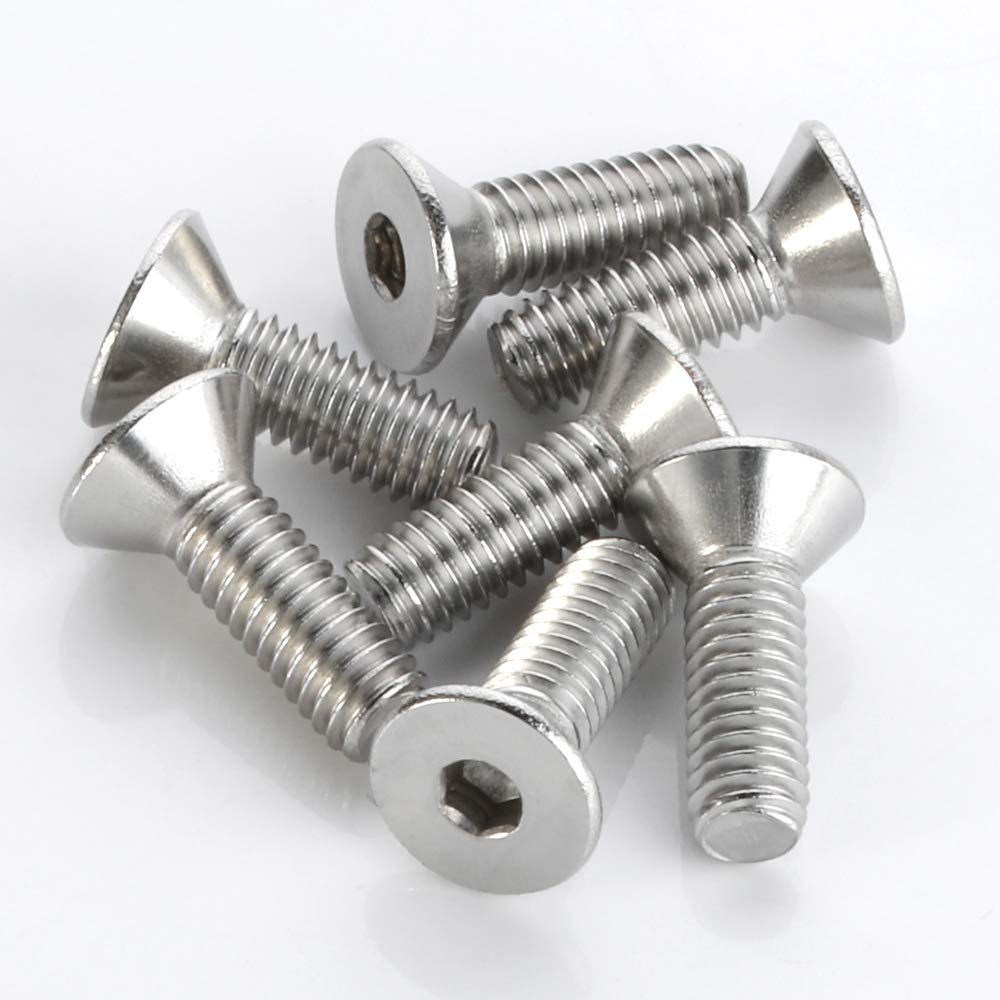 M6-1.0 x 16mm Flat Head Socket Cap Screws, Stainless Steel 18-8 (304), Bright Finish, DIN 7991, Allen Socket Drive, 25 PCS