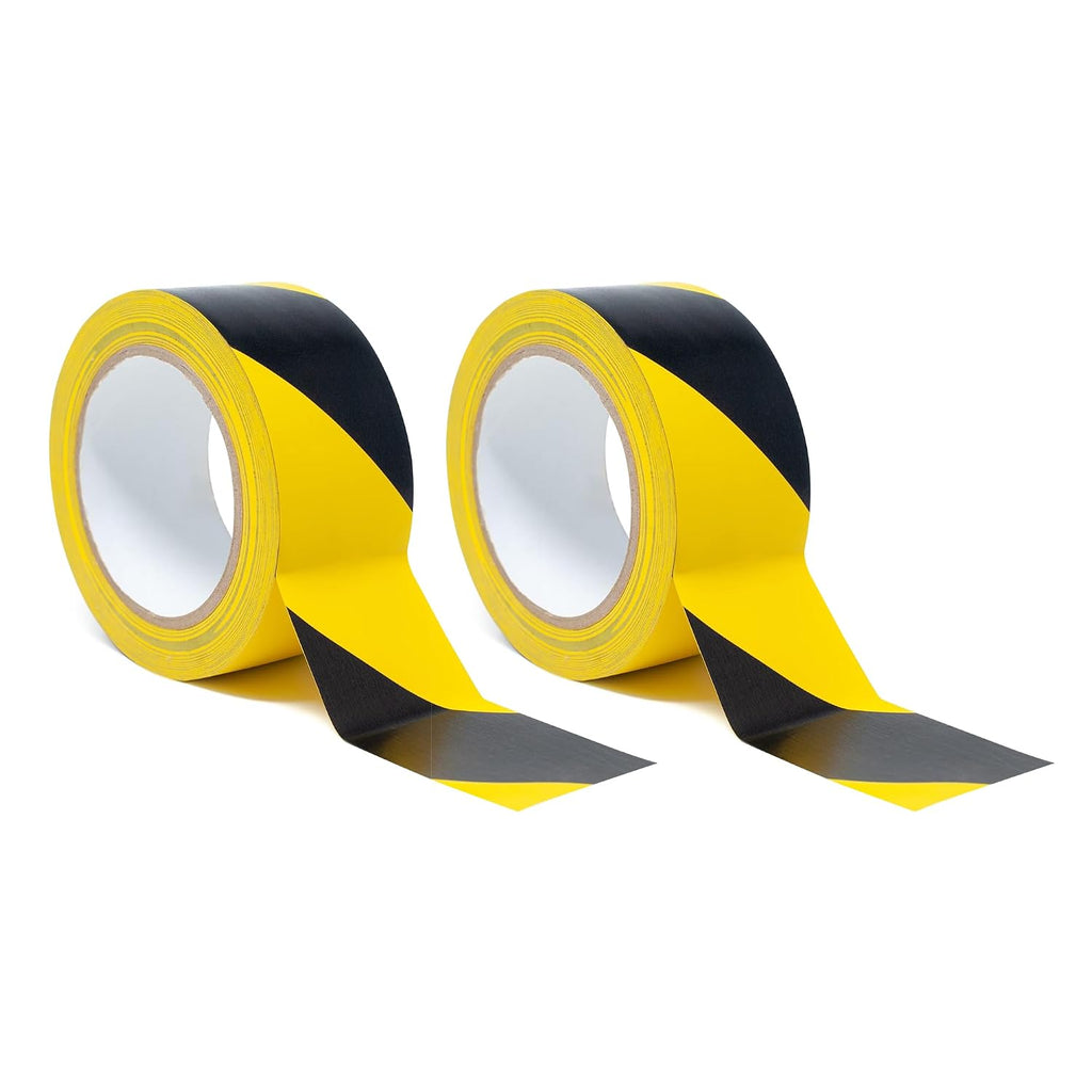 Floor Marking Tape - 2 Pack Black & Yellow Hazard Tape, 2" x 46 ft Each | Safety Warning Stripe Tape for Floors