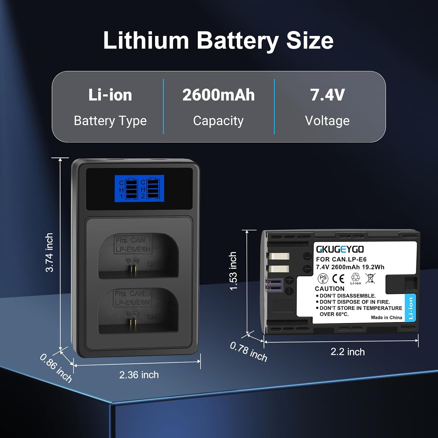 LP-E6 Battery 2-Pack & Dual Charger Compatible with Canon EOS R5 R6 R7 5D 6D 7D Series
